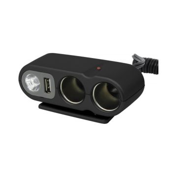 STEKKERDOOS 2-WEG USB+LICHT 12V