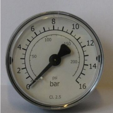 MANOMETER 1/4" ACHTER 50MM 0-16 BAR