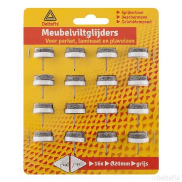 VILTGLIJDER 20 MM NAGEL 16-STK GRIJS