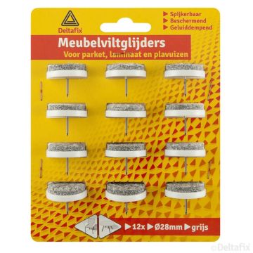 VILTGLIJDER 28 MM NAGEL 12-STK GRIJS