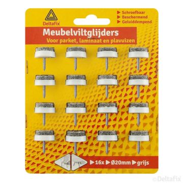 VILTGLIJDER 20 MM SCHROEF 16-STK GRIJS