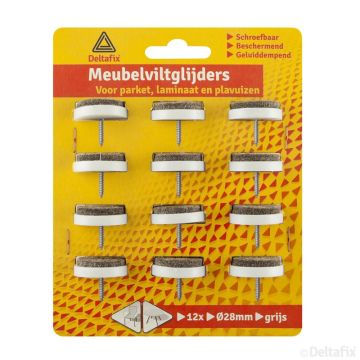 VILTGLIJDER 28 MM SCHROEF 12-STK GRIJS