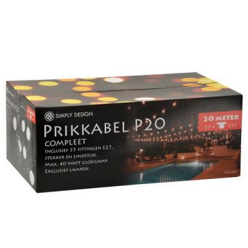 PRIKKABEL 20 METER + 35 FITTINGEN ZWART